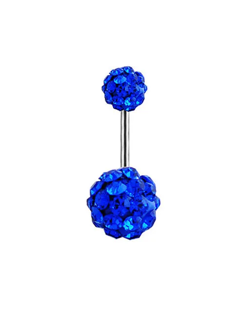 02 Rings P77 Silver Large Double Ball Royal Blue Gems Belly Button Ring