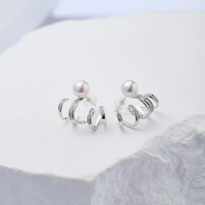 18K Diamond Hanadama Akoya Pearl Earrings KE00229 LOVE Pearly Lustre Earrings