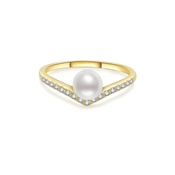 18K Gold Freshwater Pearl Ring KR00039 Pearly Lustre Rings