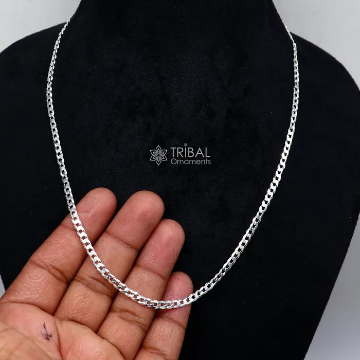 20 3MM 925 sterling silver handmade solid fancy stylish silver chain necklace curb cuban chain best gifting jewelry from India ch245 TRIBAL ORNAMENTS Necklaces 20 3MM 925 sterling silver handmade solid fancy stylish silver chain necklace curb cuban chain best gifting jewelry from India ch245 TRIBAL ORNAMENTS Necklaces