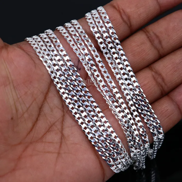 20 3MM 925 sterling silver handmade solid fancy stylish silver chain necklace curb cuban chain best gifting jewelry from India ch245 TRIBAL ORNAMENTS Necklaces 20 3MM 925 sterling silver handmade solid fancy stylish silver chain necklace curb cuban chain best gifting jewelry from India ch245 TRIBAL ORNAMENTS Necklaces