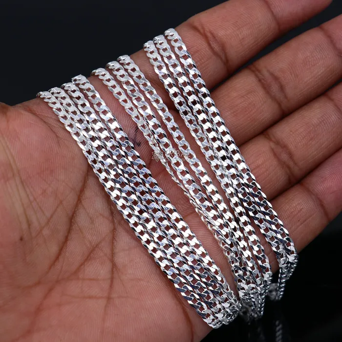 20 3MM 925 sterling silver handmade solid fancy stylish silver chain necklace curb cuban chain best gifting jewelry from India ch245 TRIBAL ORNAMENTS Necklaces 20 3MM 925 sterling silver handmade solid fancy stylish silver chain necklace curb cuban chain best gifting jewelry from India ch245 TRIBAL ORNAMENTS Necklaces