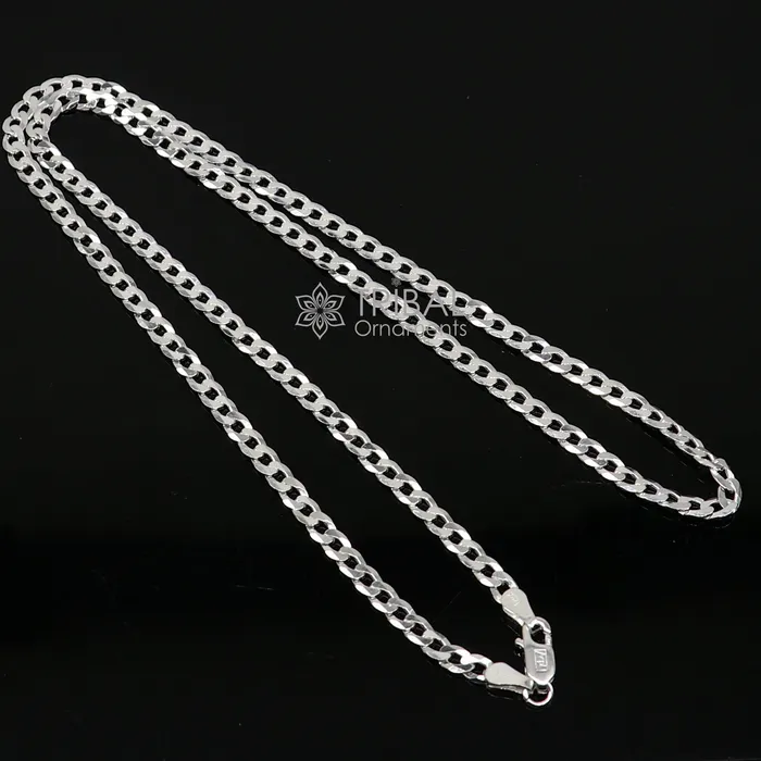 20 3MM 925 sterling silver handmade solid fancy stylish silver chain necklace curb cuban chain best gifting jewelry from India ch245 TRIBAL ORNAMENTS Necklaces 20 3MM 925 sterling silver handmade solid fancy stylish silver chain necklace curb cuban chain best gifting jewelry from India ch245 TRIBAL ORNAMENTS Necklaces