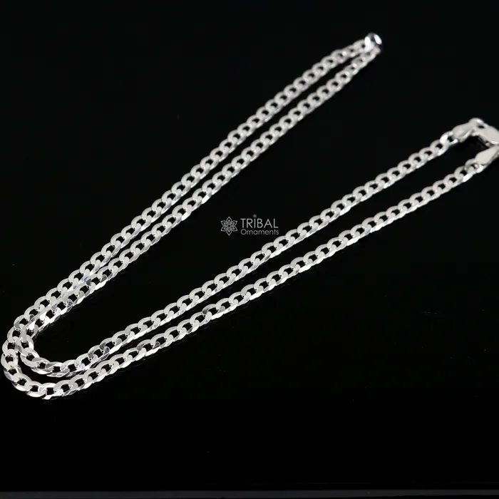 20 3MM 925 sterling silver handmade solid fancy stylish silver chain necklace curb cuban chain best gifting jewelry from India ch245 TRIBAL ORNAMENTS Necklaces 20 3MM 925 sterling silver handmade solid fancy stylish silver chain necklace curb cuban chain best gifting jewelry from India ch245 TRIBAL ORNAMENTS Necklaces