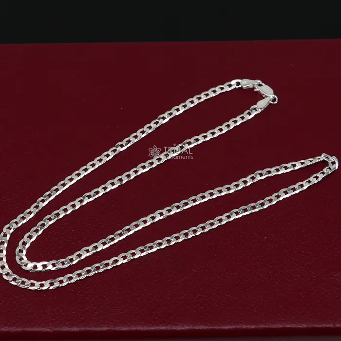20 3MM 925 sterling silver handmade solid fancy stylish silver chain necklace curb cuban chain best gifting jewelry from India ch245 TRIBAL ORNAMENTS Necklaces 20 3MM 925 sterling silver handmade solid fancy stylish silver chain necklace curb cuban chain best gifting jewelry from India ch245 TRIBAL ORNAMENTS Necklaces