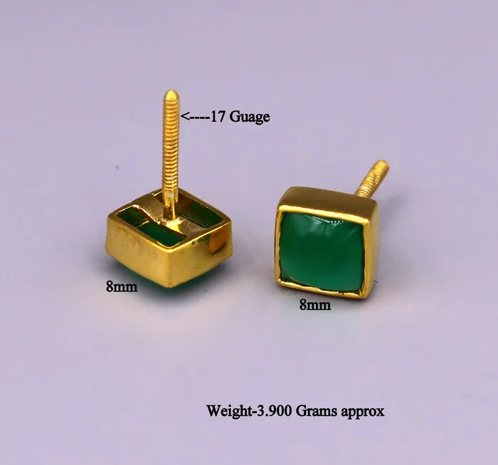 22 kt yellow gold handmade fabulous green stone stud earring unisex gifting jewelry excellent design stud TRIBAL ORNAMENTS Earrings