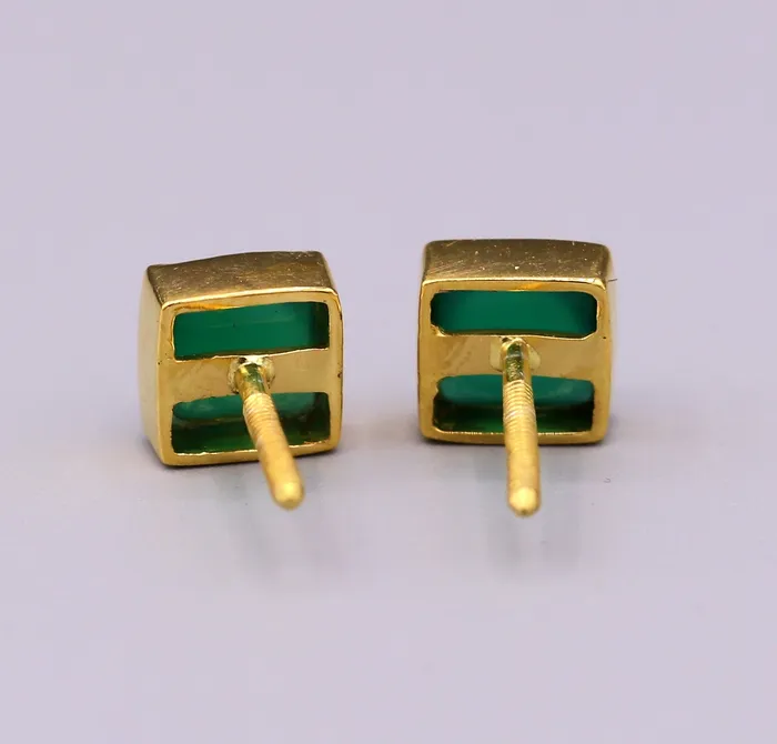 22 kt yellow gold handmade fabulous green stone stud earring unisex gifting jewelry excellent design stud TRIBAL ORNAMENTS Earrings