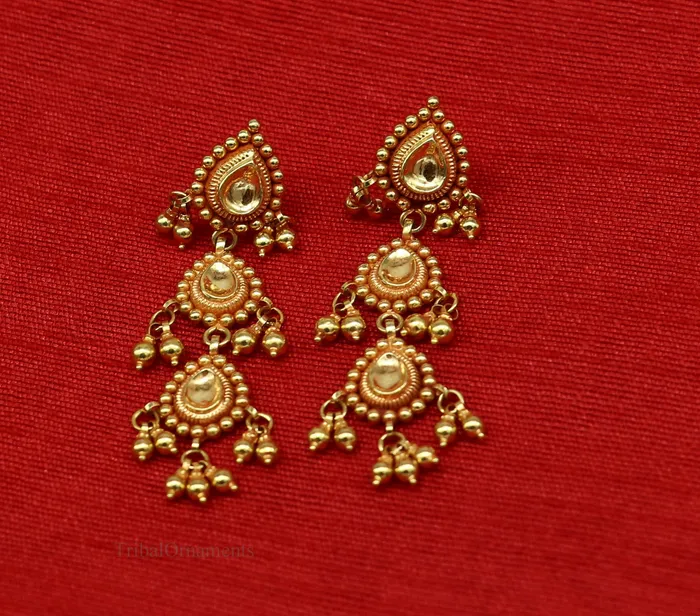 22Kt yellow gold handmade Vintage antique tussi design earring gorgeous brides gifting stud earring drop dangle wedding jewelry ear130 TRIBAL ORNAMENTS Earrings