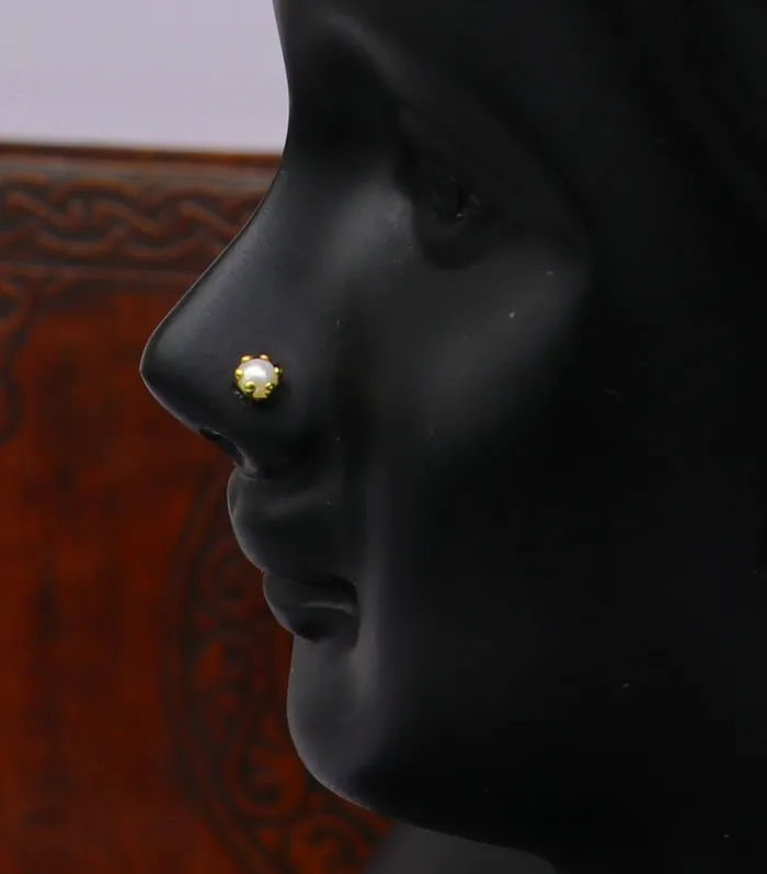 4 mm 18 kt yellow gold fabulous nose pin excellent single pearl nose pin stunning design gifting gold jewelry for girls womens gnp38 TRIBAL ORNAMENTS Earrings