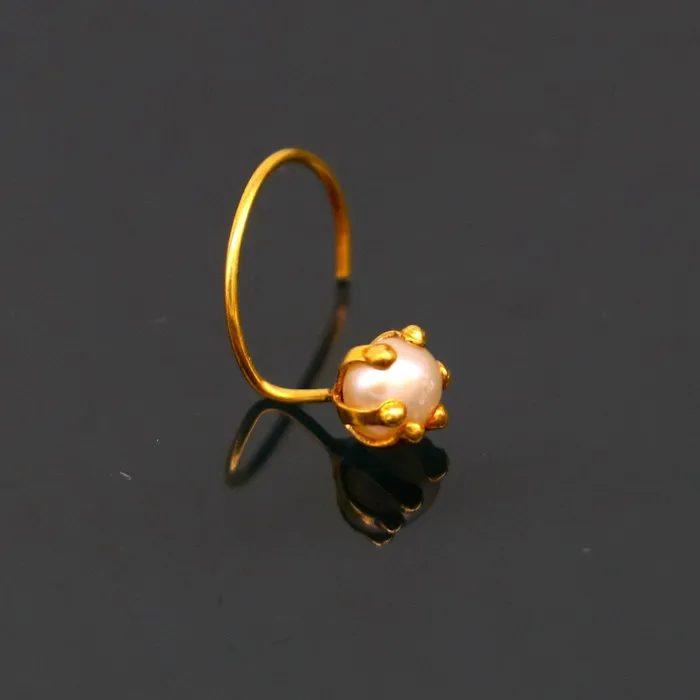 4 mm 18 kt yellow gold fabulous nose pin excellent single pearl nose pin stunning design gifting gold jewelry for girls womens gnp38 TRIBAL ORNAMENTS Earrings