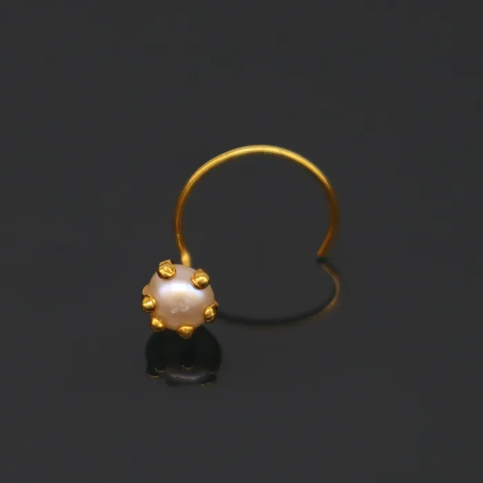 4 mm 18 kt yellow gold fabulous nose pin excellent single pearl nose pin stunning design gifting gold jewelry for girls womens gnp38 TRIBAL ORNAMENTS Earrings