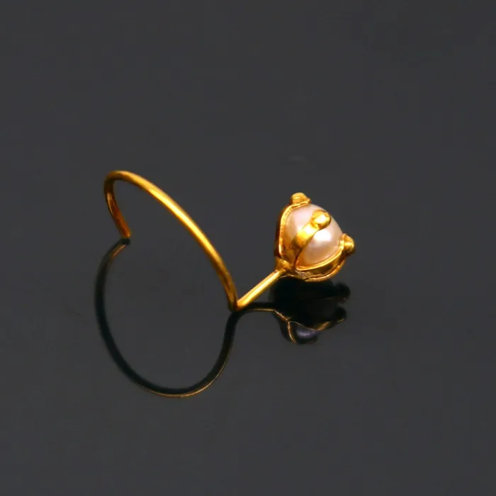 4 mm 18 kt yellow gold fabulous nose pin excellent single pearl nose pin stunning design gifting gold jewelry for girls womens gnp38 TRIBAL ORNAMENTS Earrings