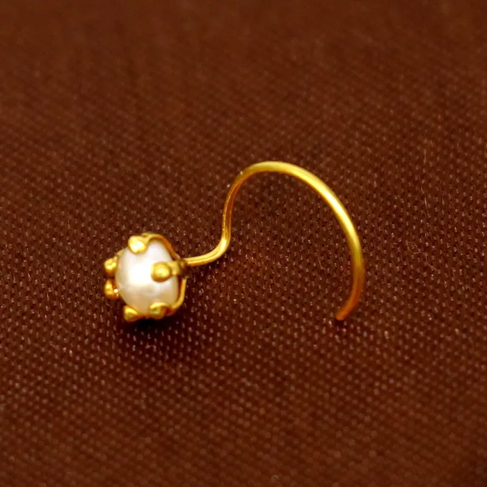 4 mm 18 kt yellow gold fabulous nose pin excellent single pearl nose pin stunning design gifting gold jewelry for girls womens gnp38 TRIBAL ORNAMENTS Earrings