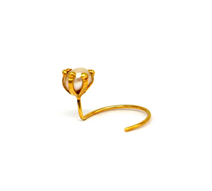 4 mm 18 kt yellow gold fabulous nose pin excellent single pearl nose pin stunning design gifting gold jewelry for girls womens gnp38 TRIBAL ORNAMENTS Earrings