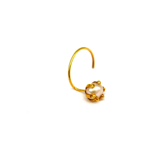 4 mm 18 kt yellow gold fabulous nose pin excellent single pearl nose pin stunning design gifting gold jewelry for girls womens gnp38 TRIBAL ORNAMENTS Earrings