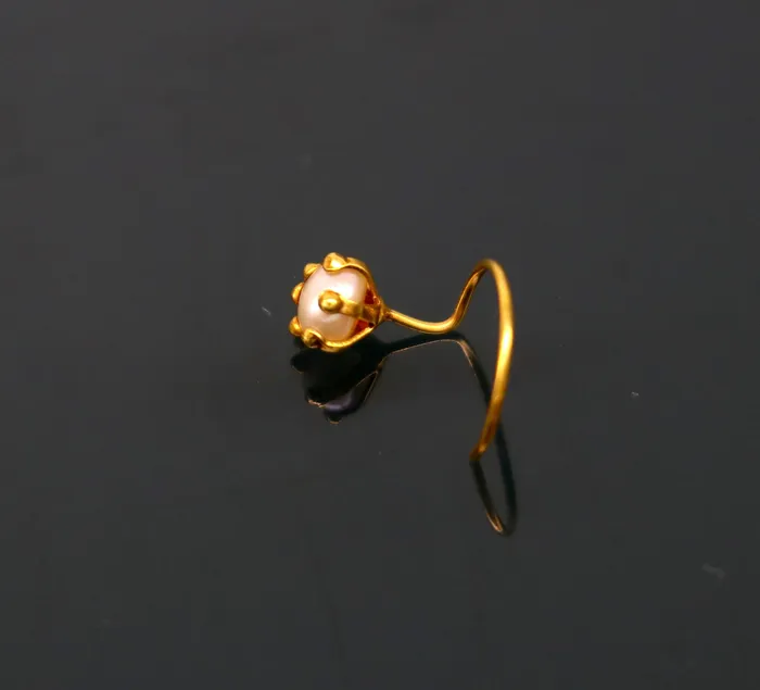 4 mm 18 kt yellow gold fabulous nose pin excellent single pearl nose pin stunning design gifting gold jewelry for girls womens gnp38 TRIBAL ORNAMENTS Earrings