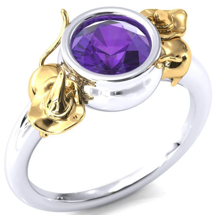 65mm Amethyst Round Halloween Cats and Cauldron Ring Fire Brilliance Rings