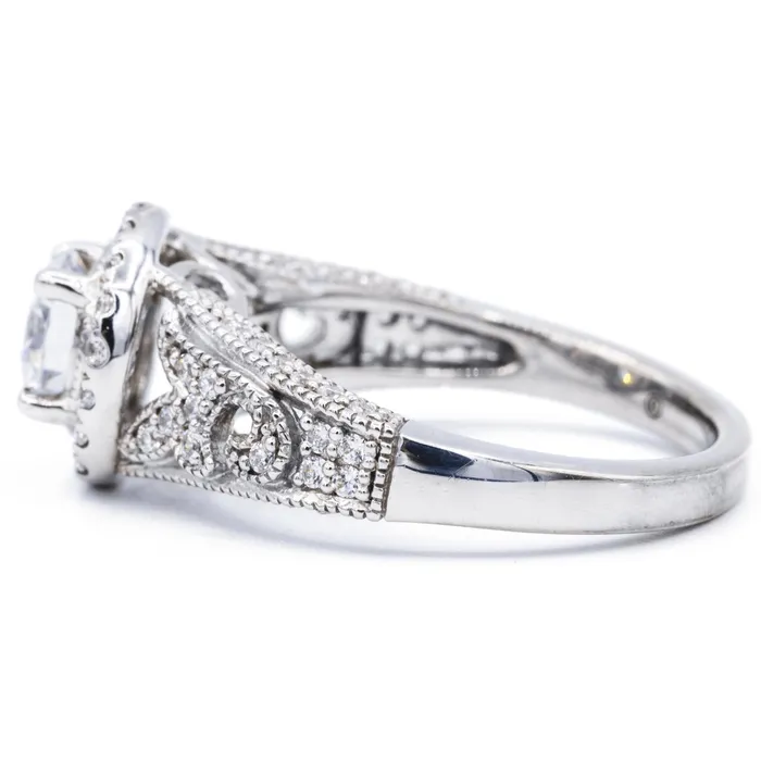 65mm Round Center 14K White Solid Gold Halo Milgrain Design Ring Fire Brilliance Rings