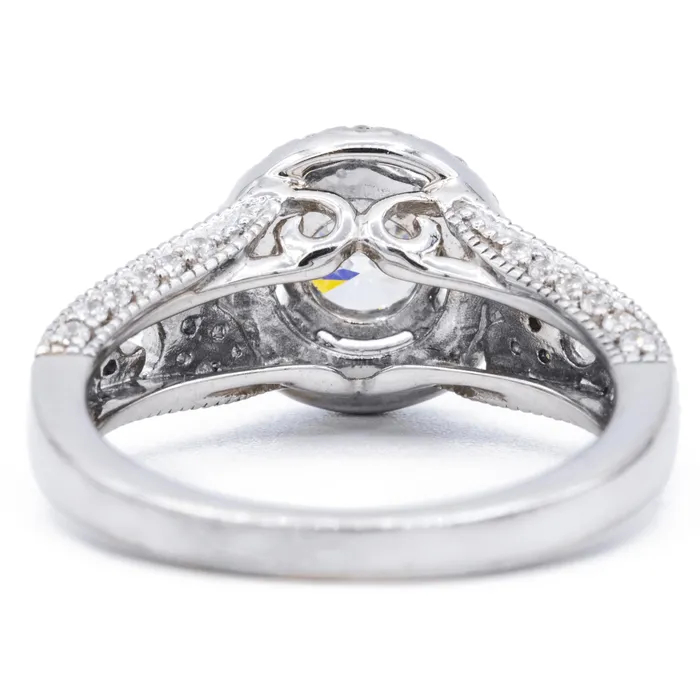65mm Round Center 14K White Solid Gold Halo Milgrain Design Ring Fire Brilliance Rings