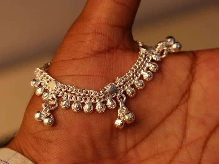 6 handmade solid silver baby jingling anklet charm ankle bracelet pretty hanging noisy bells excellent unisex baby foot bracelet ank195 TRIBAL ORNAMENTS Bracelets