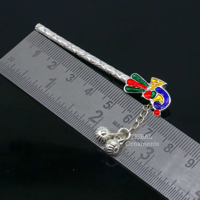 7 cm long sterling silver handmade idol baby Krishna flute silver bansuri laddu gopala flute little krishna flute puja art su793 TRIBAL ORNAMENTS Necklaces