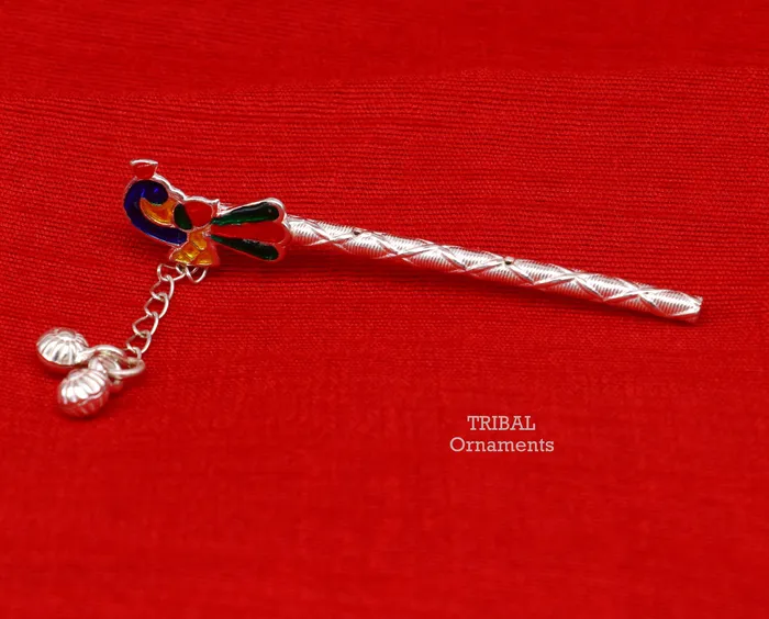 7 cm long sterling silver handmade idol baby Krishna flute silver bansuri laddu gopala flute little krishna flute puja art su793 TRIBAL ORNAMENTS Necklaces