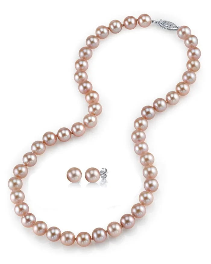 8085mm Pink Freshwater Pearl Necklace Earrings spt Necklaces