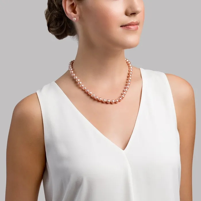 8085mm Pink Freshwater Pearl Necklace Earrings spt Necklaces