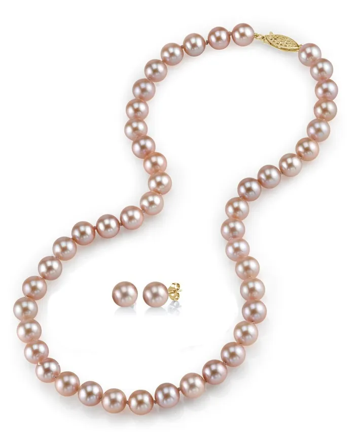 8085mm Pink Freshwater Pearl Necklace Earrings spt Necklaces