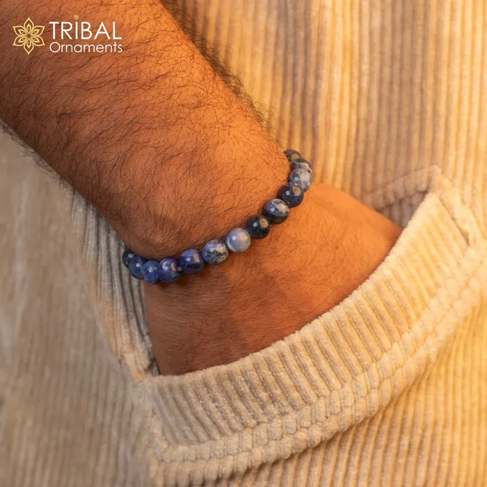 8 MM sodalite natural stone beaded handmade bracelet customized unisex Jewelry stnbr155 TRIBAL ORNAMENTS Bracelets