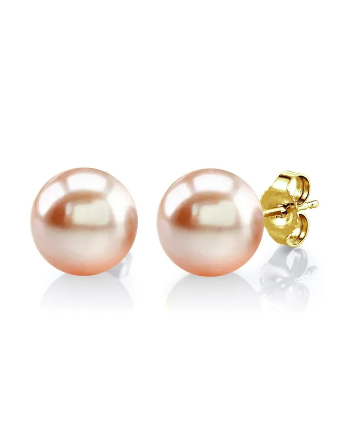 8mm Peach Freshwater Round Pearl Stud Earrings spt Earrings