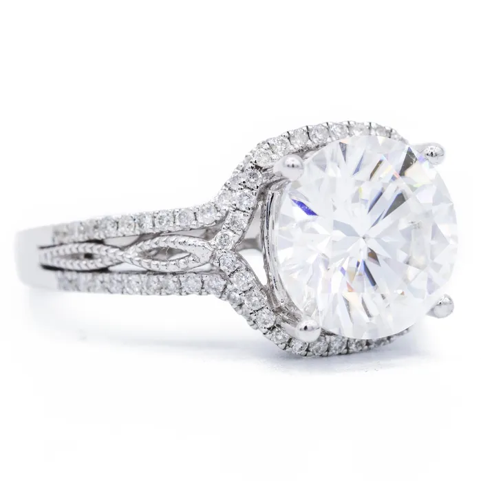 95mm Round Center Cushion Shaped Halo Micropave Diamond with Basket Ring Fire Brilliance Rings