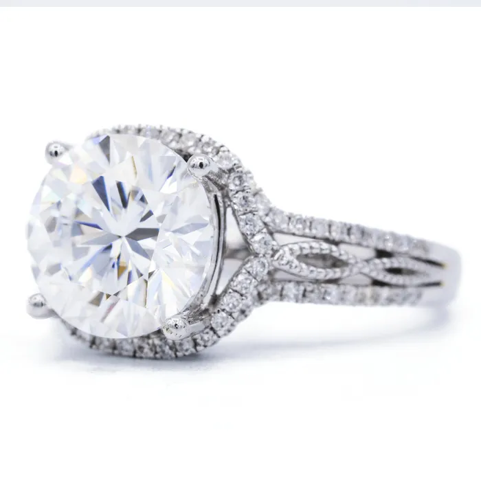 95mm Round Center Cushion Shaped Halo Micropave Diamond with Basket Ring Fire Brilliance Rings