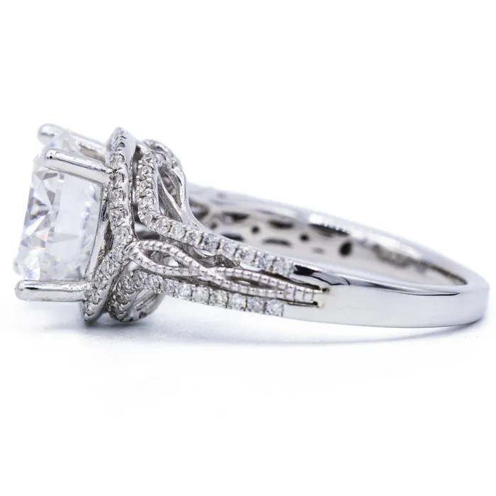 95mm Round Center Cushion Shaped Halo Micropave Diamond with Basket Ring Fire Brilliance Rings