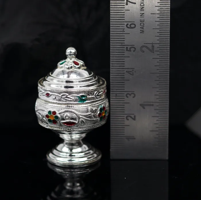 925 solid silver utensils trinket box kumkum boxcasket box bridal gifts enamel work box container box jewelry box silver utensils stb67 TRIBAL ORNAMENTS Rings