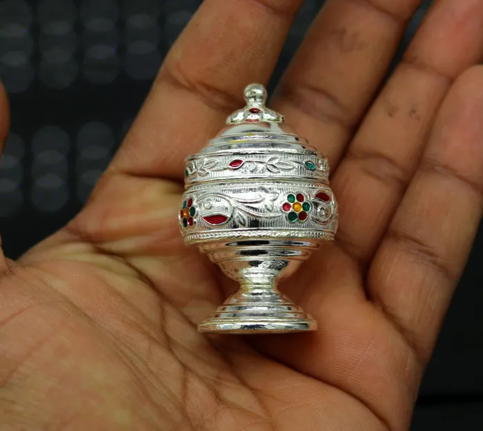925 solid silver utensils trinket box kumkum boxcasket box bridal gifts enamel work box container box jewelry box silver utensils stb67 TRIBAL ORNAMENTS Rings