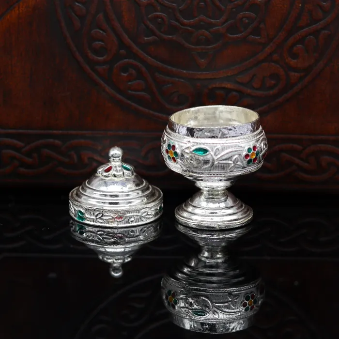 925 solid silver utensils trinket box kumkum boxcasket box bridal gifts enamel work box container box jewelry box silver utensils stb67 TRIBAL ORNAMENTS Rings