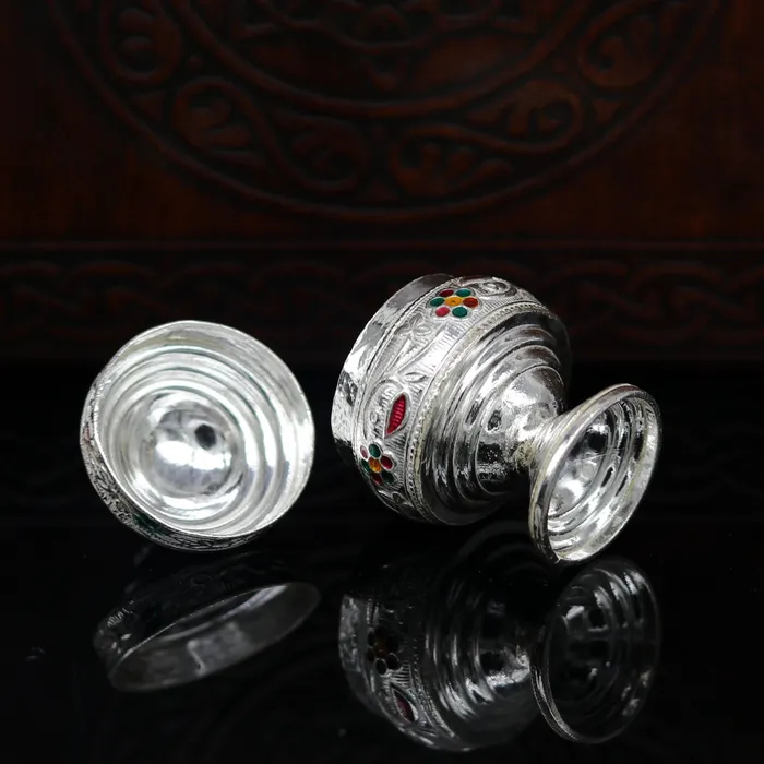 925 solid silver utensils trinket box kumkum boxcasket box bridal gifts enamel work box container box jewelry box silver utensils stb67 TRIBAL ORNAMENTS Rings
