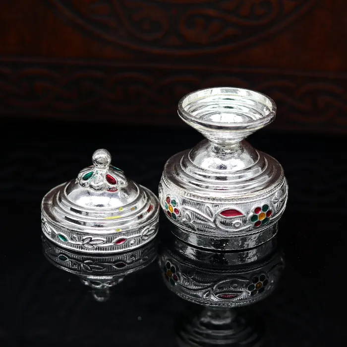 925 solid silver utensils trinket box kumkum boxcasket box bridal gifts enamel work box container box jewelry box silver utensils stb67 TRIBAL ORNAMENTS Rings