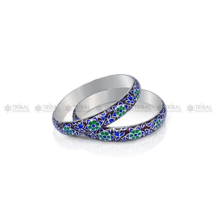 925 sterling meenakari style work designer bangle bracelet pure silver gifting jewelry brides made bangles ba425 TRIBAL ORNAMENTS Bracelets