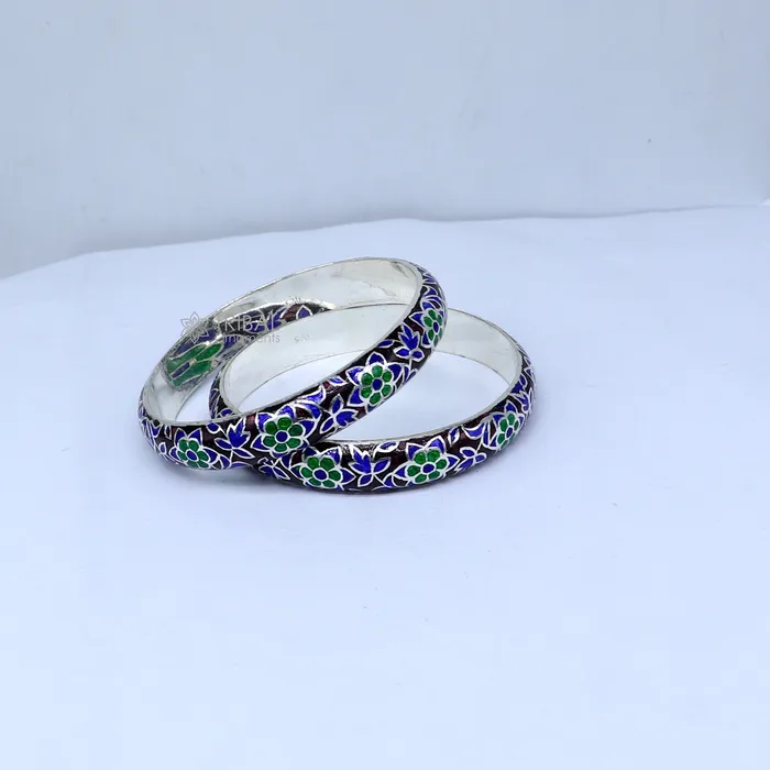 925 sterling meenakari style work designer bangle bracelet pure silver gifting jewelry brides made bangles ba425 TRIBAL ORNAMENTS Bracelets