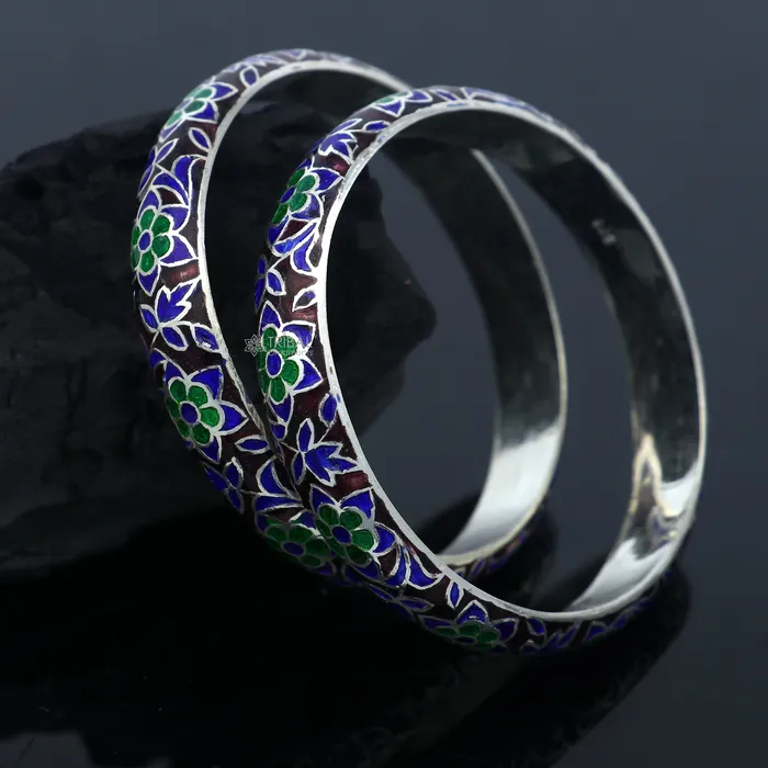 925 sterling meenakari style work designer bangle bracelet pure silver gifting jewelry brides made bangles ba425 TRIBAL ORNAMENTS Bracelets