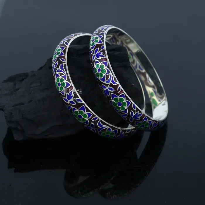 925 sterling meenakari style work designer bangle bracelet pure silver gifting jewelry brides made bangles ba425 TRIBAL ORNAMENTS Bracelets