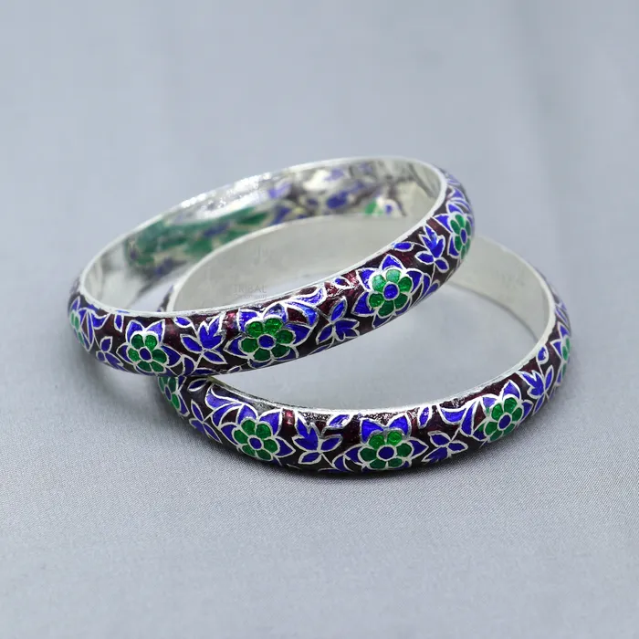 925 sterling meenakari style work designer bangle bracelet pure silver gifting jewelry brides made bangles ba425 TRIBAL ORNAMENTS Bracelets