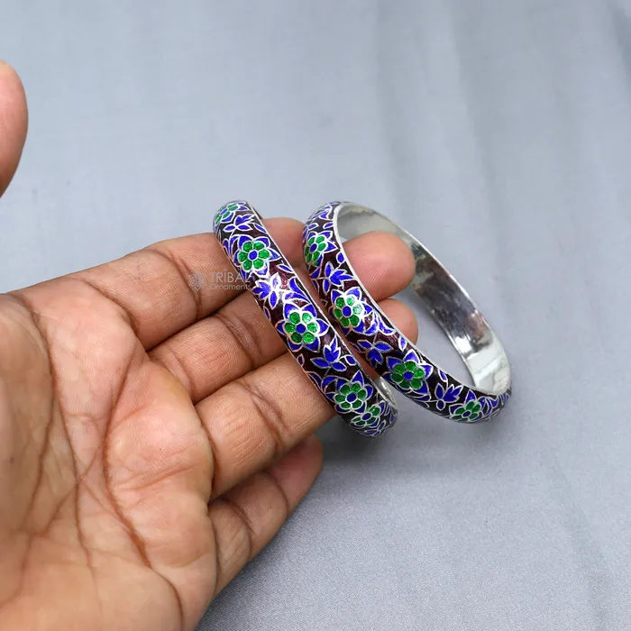925 sterling meenakari style work designer bangle bracelet pure silver gifting jewelry brides made bangles ba425 TRIBAL ORNAMENTS Bracelets