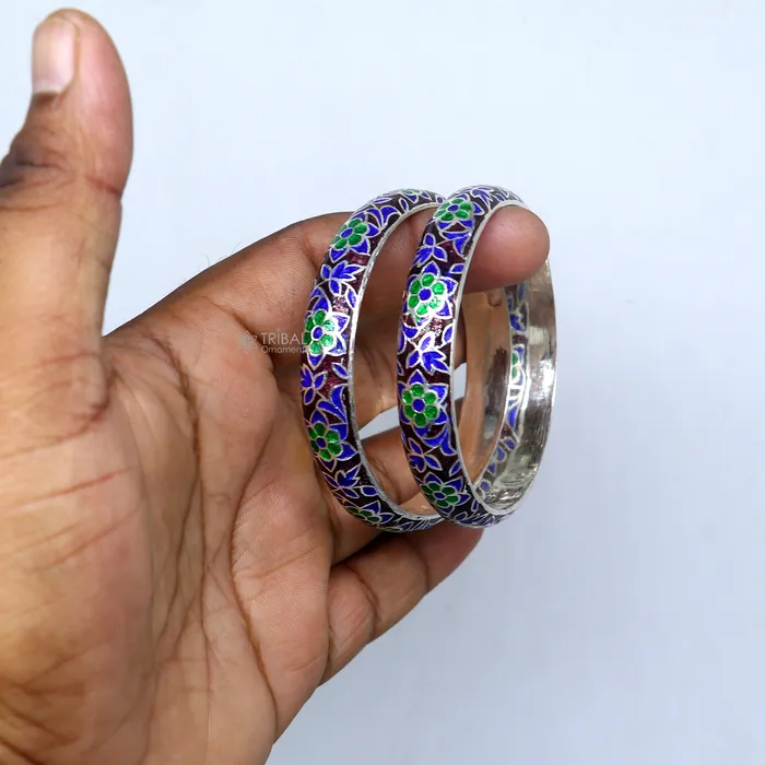 925 sterling meenakari style work designer bangle bracelet pure silver gifting jewelry brides made bangles ba425 TRIBAL ORNAMENTS Bracelets