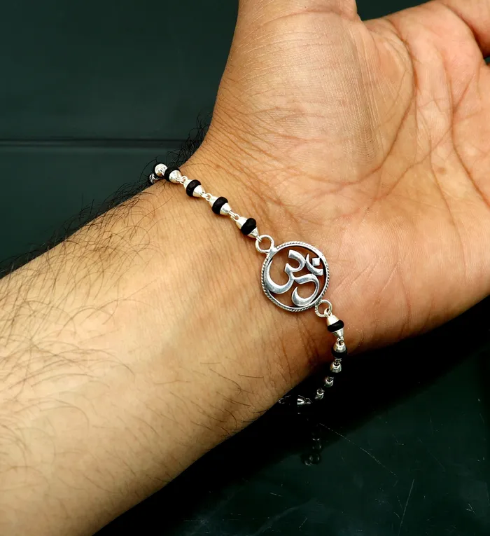 925 Sterling silver customized tulsi beaded AUM OM Rakhi or bracelet best gift for your brothers for special Rakshabandhan rk015 TRIBAL ORNAMENTS Bracelets 925 Sterling silver customized tulsi beaded AUM OM Rakhi or bracelet best gift for your brothers for special Rakshabandhan rk015 TRIBAL ORNAMENTS Bracelets