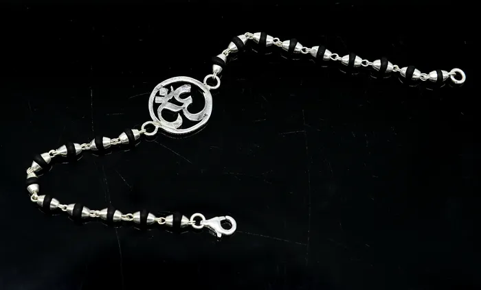 925 Sterling silver customized tulsi beaded AUM OM Rakhi or bracelet best gift for your brothers for special Rakshabandhan rk015 TRIBAL ORNAMENTS Bracelets 925 Sterling silver customized tulsi beaded AUM OM Rakhi or bracelet best gift for your brothers for special Rakshabandhan rk015 TRIBAL ORNAMENTS Bracelets