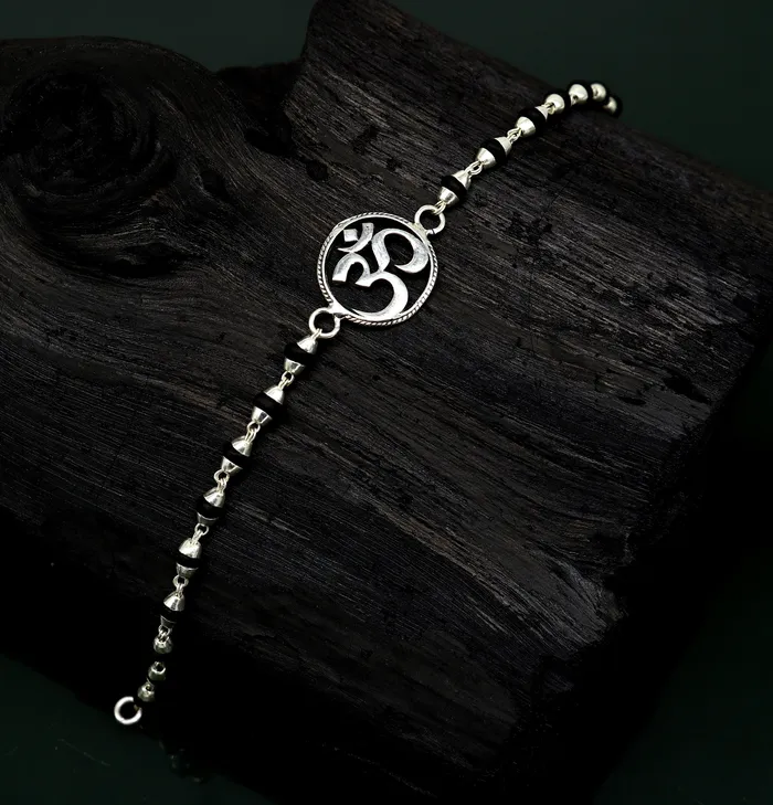 925 Sterling silver customized tulsi beaded AUM OM Rakhi or bracelet best gift for your brothers for special Rakshabandhan rk015 TRIBAL ORNAMENTS Bracelets 925 Sterling silver customized tulsi beaded AUM OM Rakhi or bracelet best gift for your brothers for special Rakshabandhan rk015 TRIBAL ORNAMENTS Bracelets