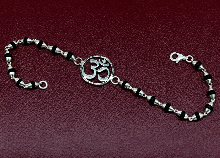 925 Sterling silver customized tulsi beaded AUM OM Rakhi or bracelet best gift for your brothers for special Rakshabandhan rk015 TRIBAL ORNAMENTS Bracelets 925 Sterling silver customized tulsi beaded AUM OM Rakhi or bracelet best gift for your brothers for special Rakshabandhan rk015 TRIBAL ORNAMENTS Bracelets